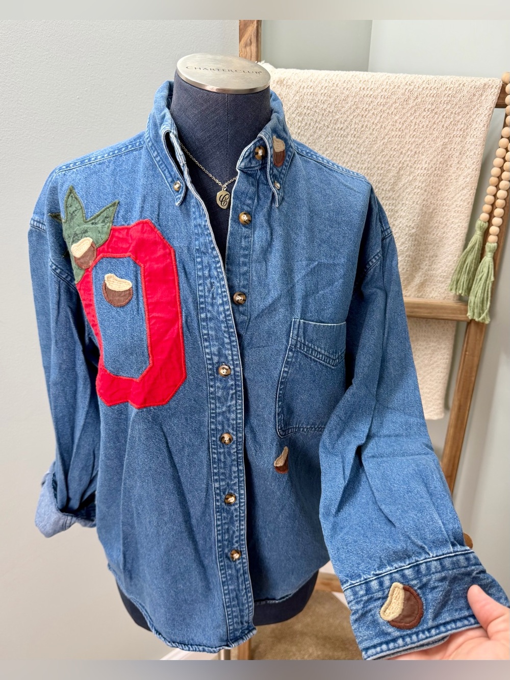 Vintage Ohio State University Denim Chambray Button Down Shirt Size Medium